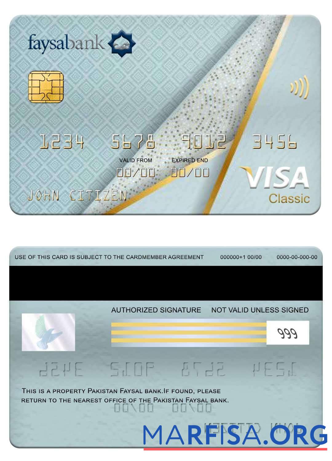 Downloadable Pakistan Faysal bank visa classic card download for verification